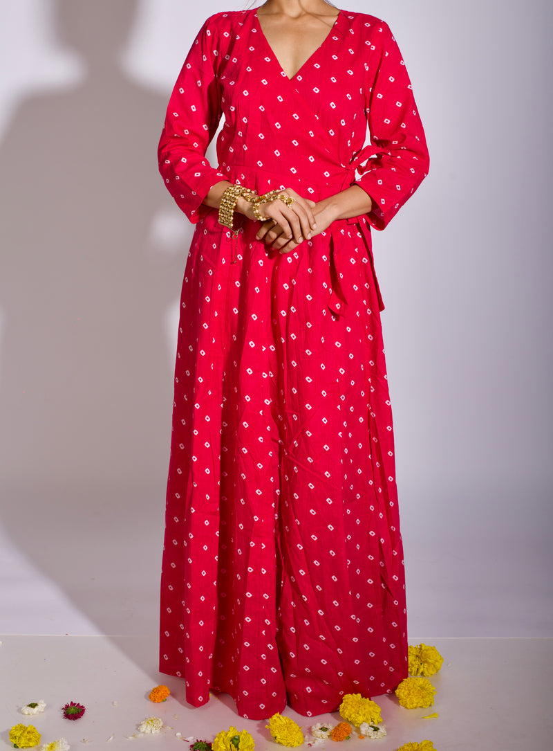 Pink Bandhani Angrakha Dress