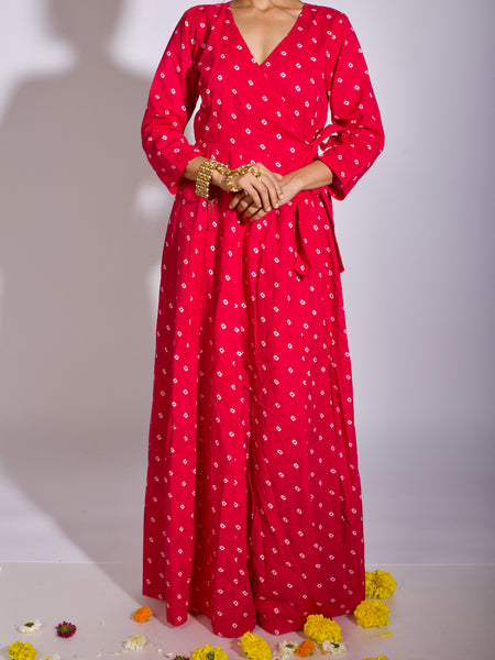 Pink Bandhani Angrakha Dress