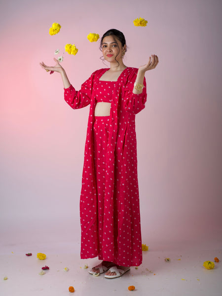 Pink Bandhani Jacket Set