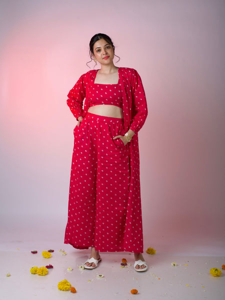 Pink Bandhani Jacket Set