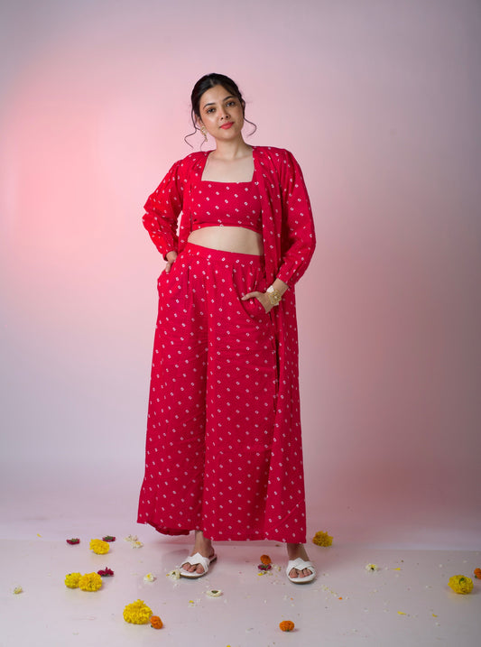 Pink Bandhani Jacket Set