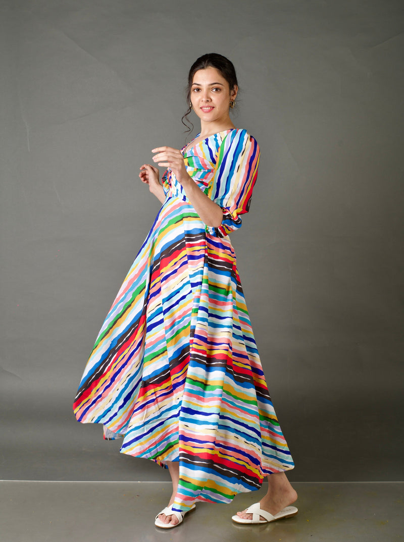 Stripes Knot Maxi Dress
