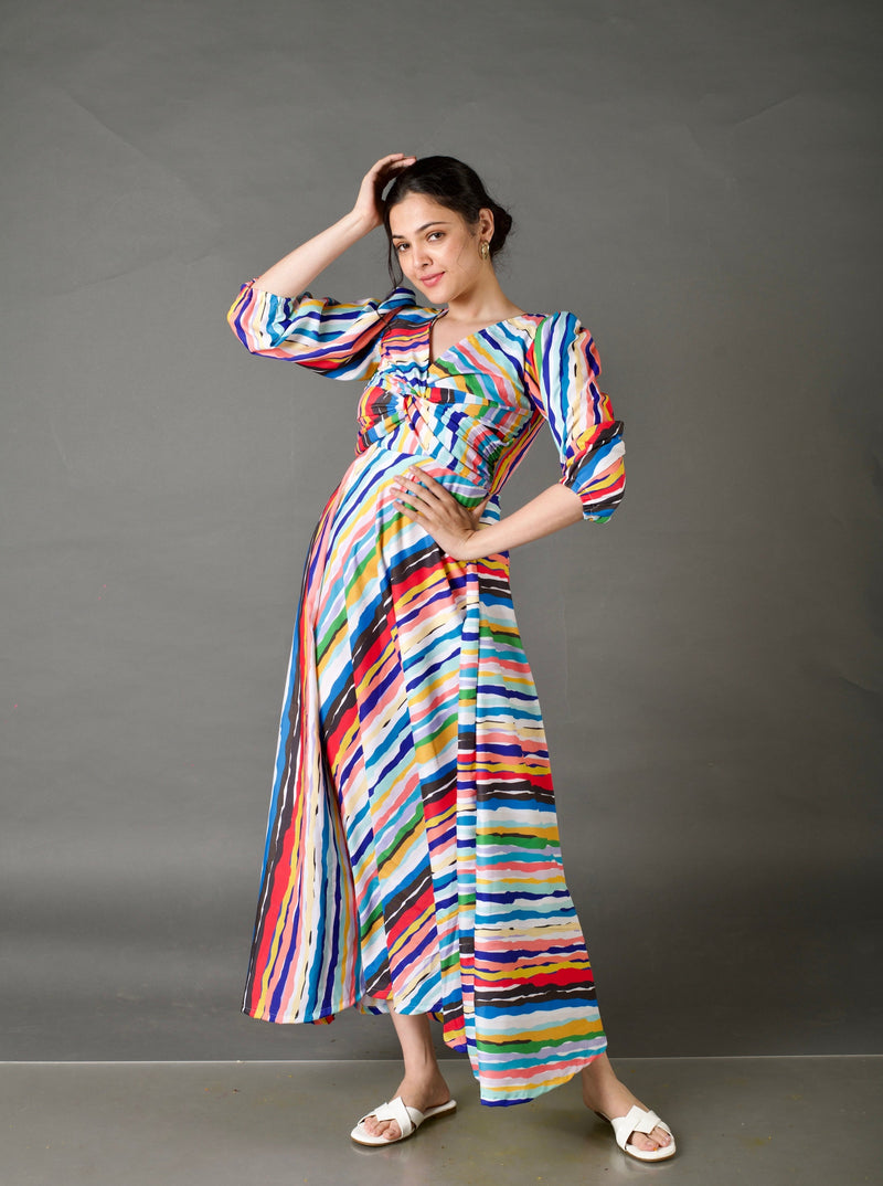 Stripes Knot Maxi Dress