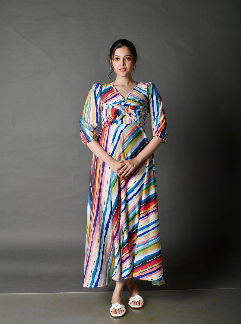 Stripes Knot Maxi Dress