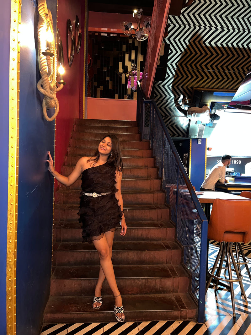 Black Organza Frill Dress