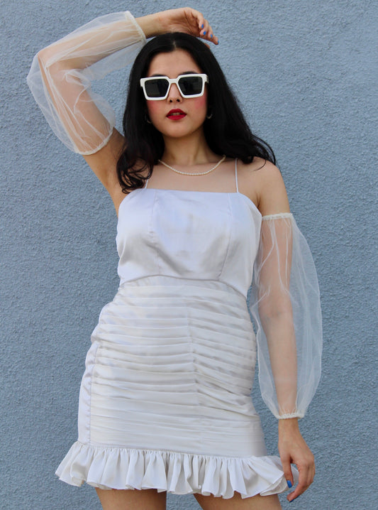 Eve Satin Dress With Detachable Sleeves