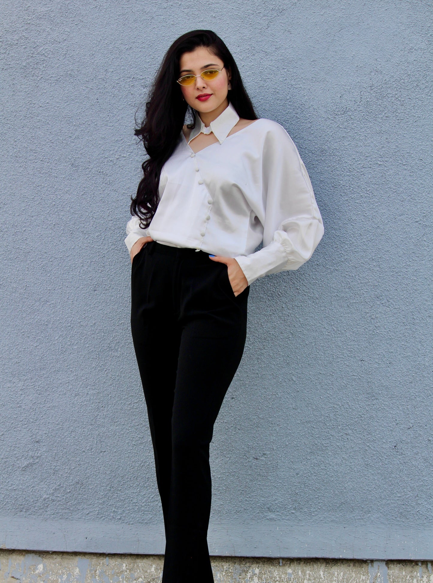 Satin Top With Detachable Collar
