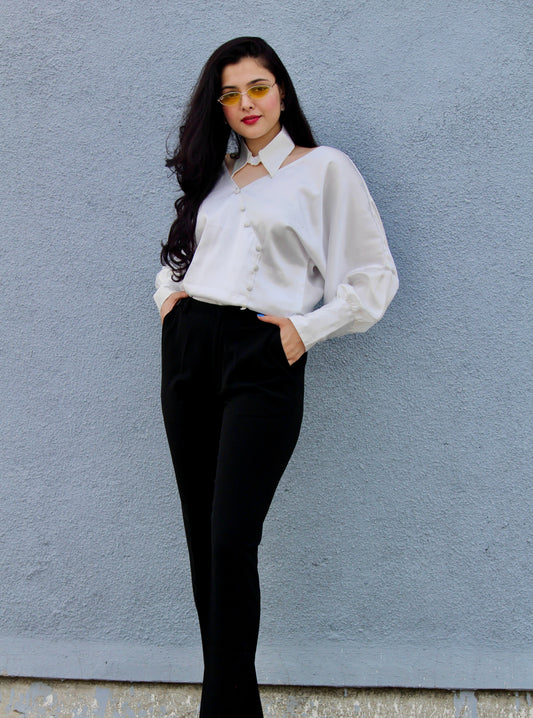 Satin Top With Detachable Collar