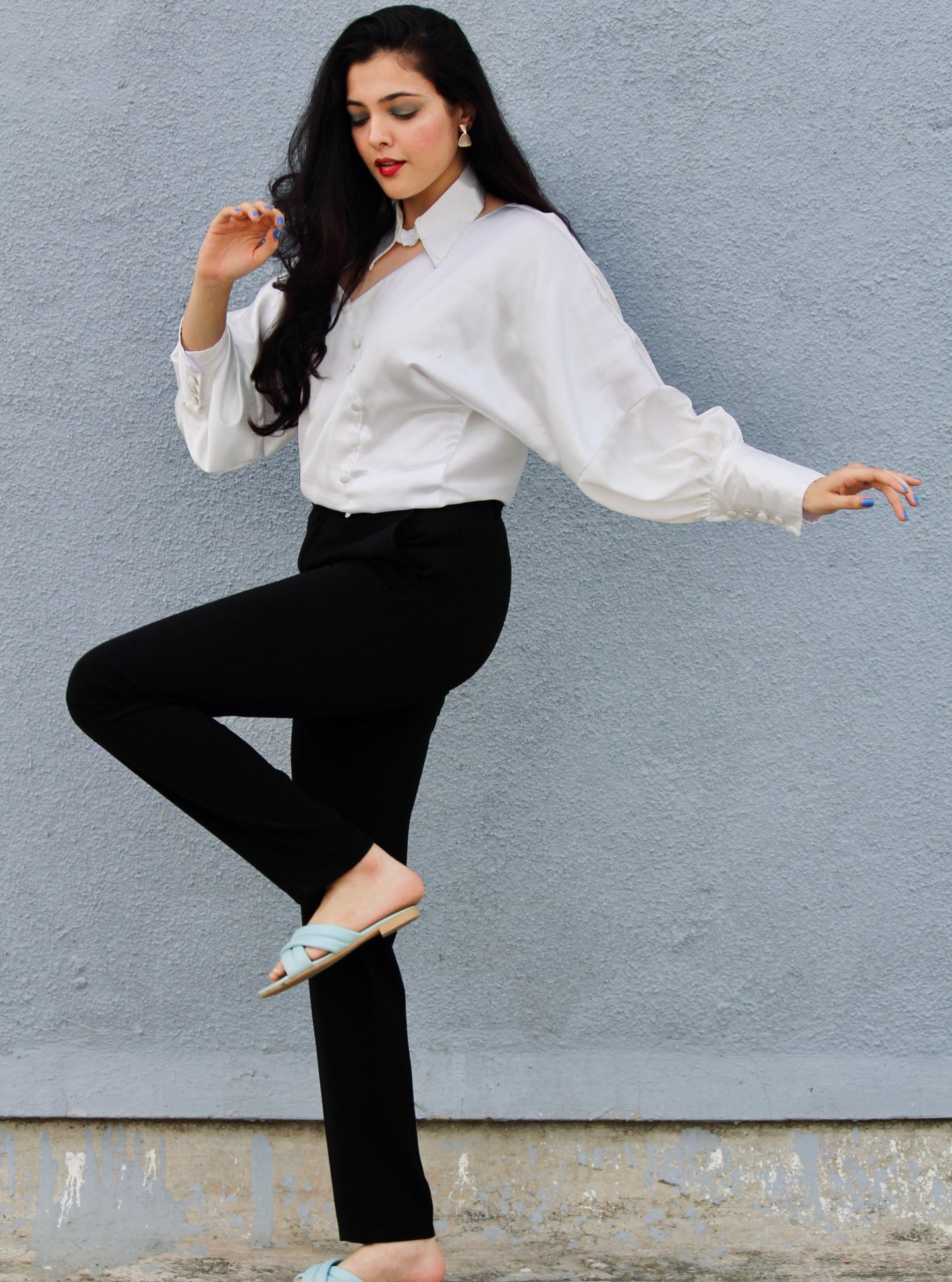 Satin Top With Detachable Collar