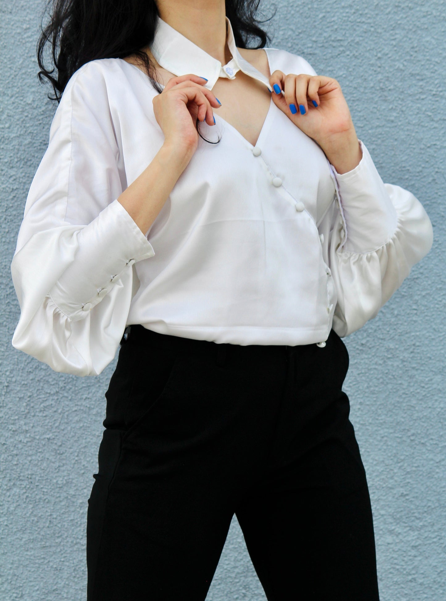 Satin Top With Detachable Collar