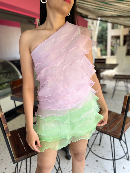 Ombre Organza Ruffle Dress