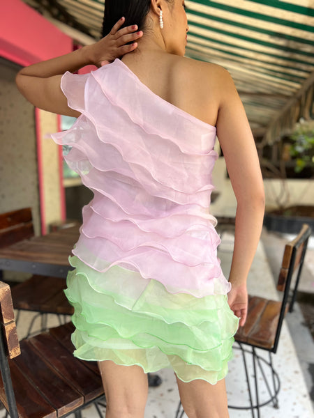 Ombre Organza Ruffle Dress