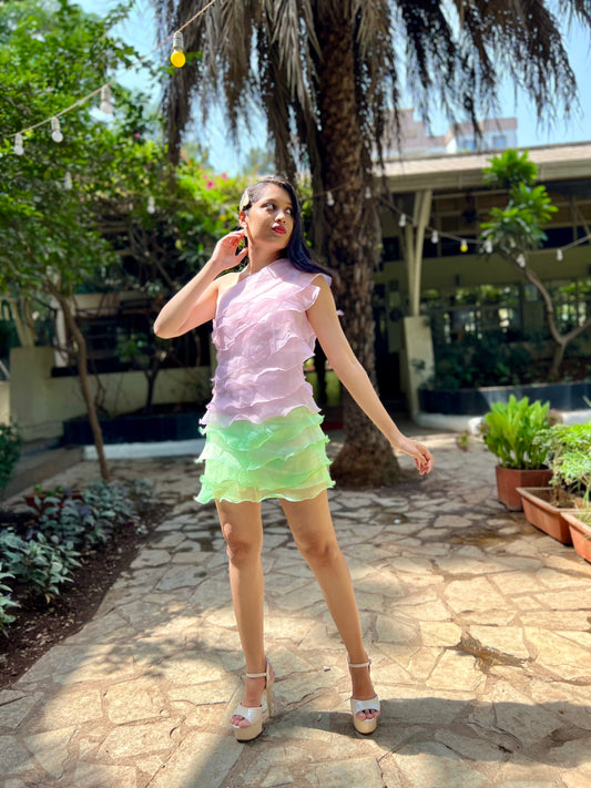 Ombre Organza Ruffle Dress