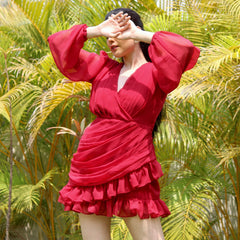 Maroon Pleated Dress