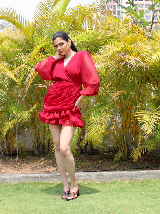 Maroon Pleated Dress