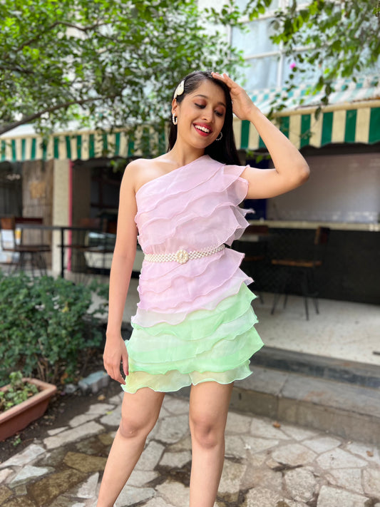Ombre Organza Ruffle Dress