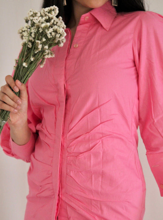 Rose Gathered Shirt Dress