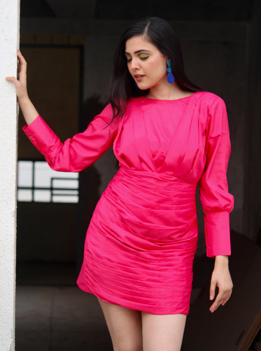 Hot Pink Pleated Dress