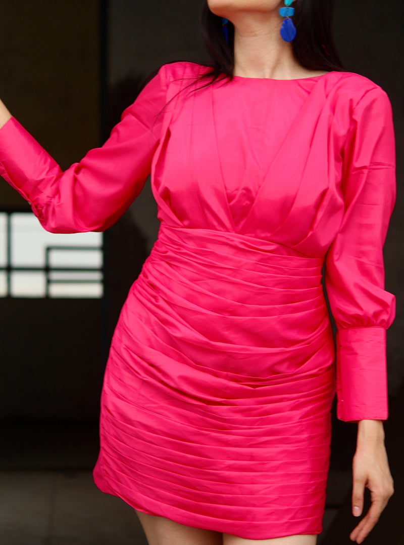 Hot Pink Pleated Dress