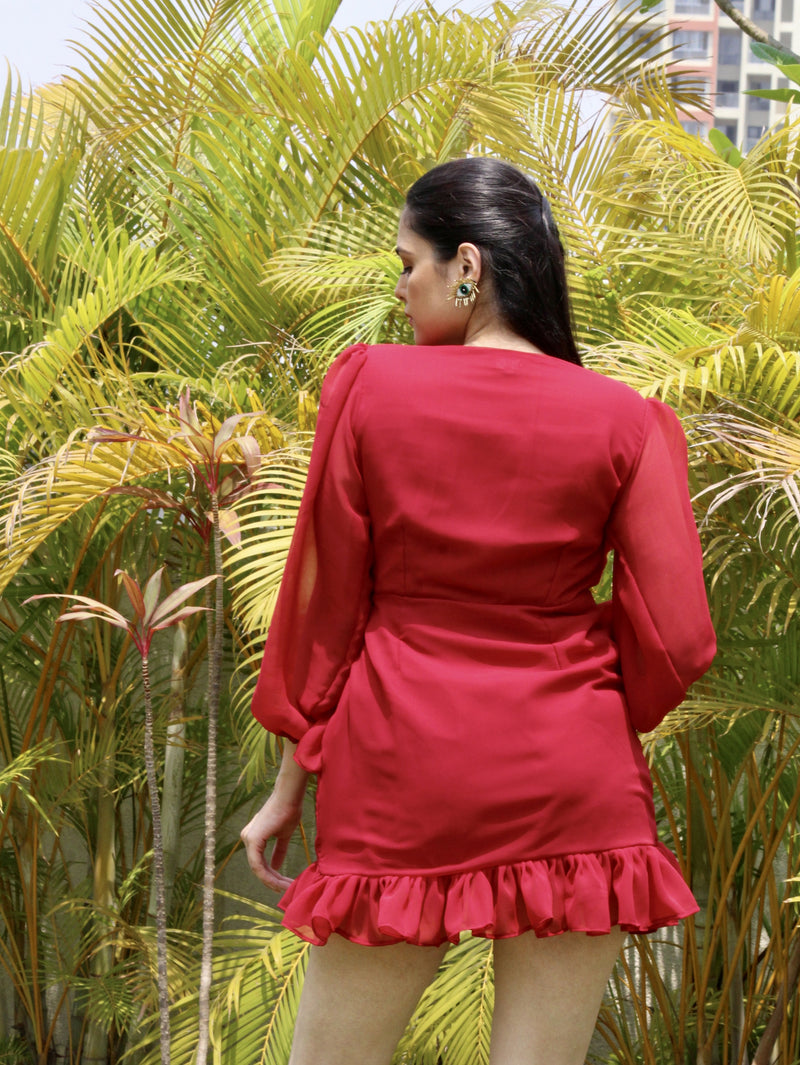 Maroon Pleated Dress